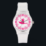 Pink Floral Frame Dancer Silhouette Watch<br><div class="desc">Pink floral frame and dancer silhouette,  over custom white background. If you need any help customising any of my designs,  contact ArtOnWear designer. Free text formatting with live help available by request.</div>