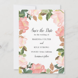 Pink Floral Frame Elegant Wedding Save The Date