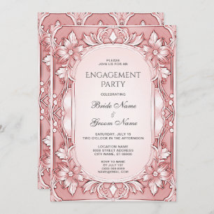 Pink Floral Frame Engagement Invitation