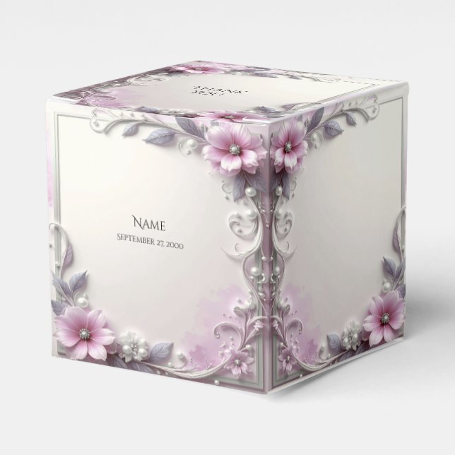 Pink Floral Frame Favor Box (Front Side)