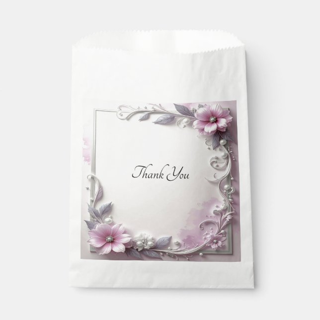 Pink Floral Frame Favour Bag (Front)