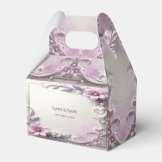 Pink Floral Frame Favour Box (Front Side)