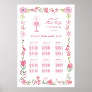 Pink Floral Frame First Communion Seating Chart