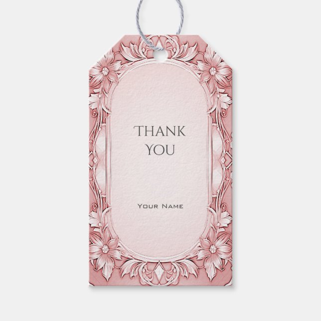 Pink Floral Frame Gift Tag (Front)