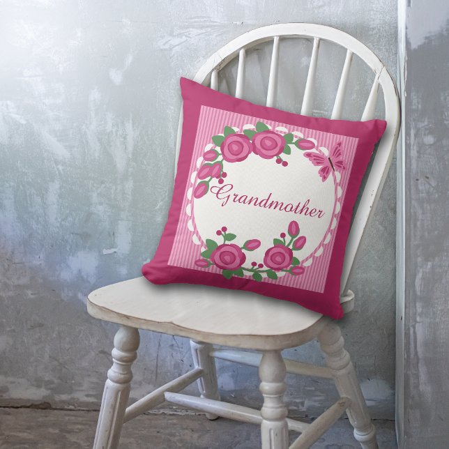 Pink Floral Frame Grandmother Cushion (Creator Uploaded)