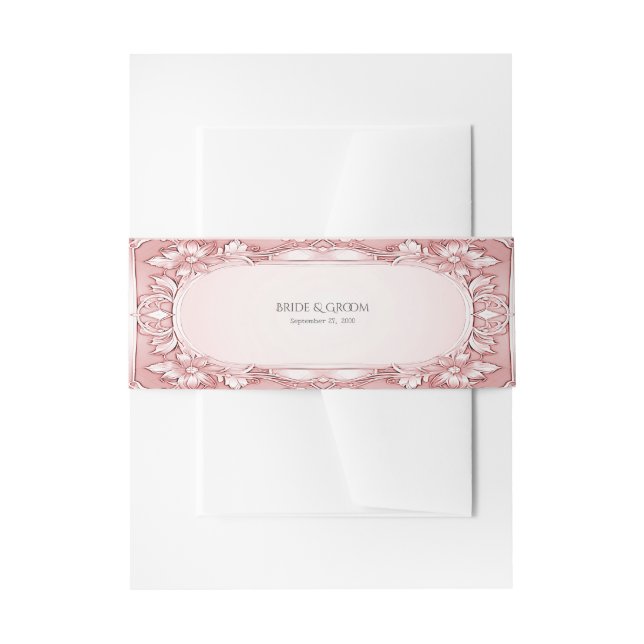 Pink Floral Frame Invitation Belly Band (Front Example)