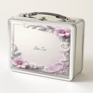 Pink Floral Frame Lunch box