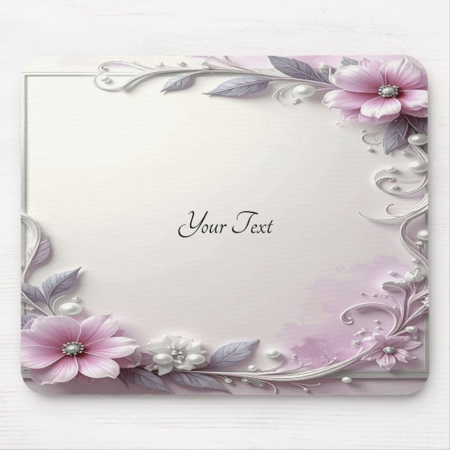 Pink Floral Frame Mousepad (Front)