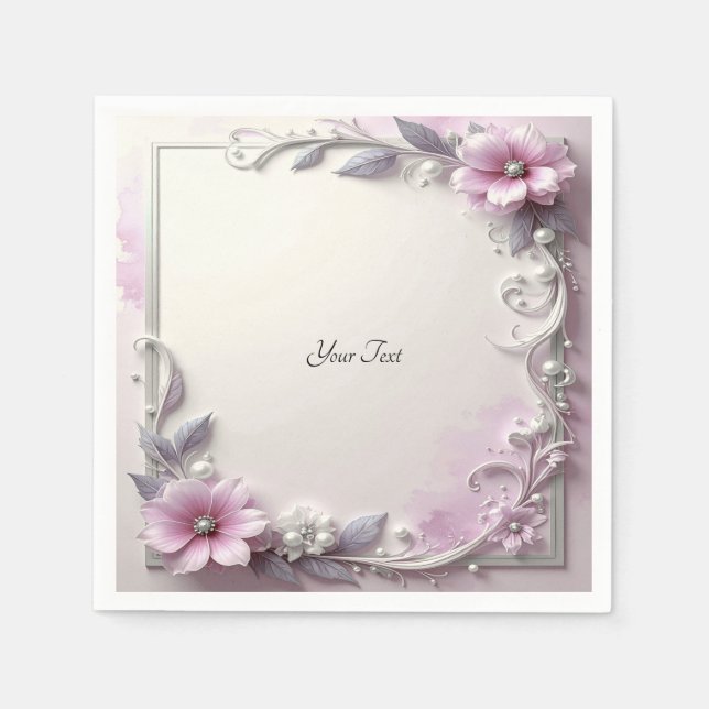 Pink Floral Frame Napkin (Front)