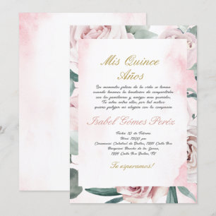 Pink floral frame Quinceanera Spanish Invitation
