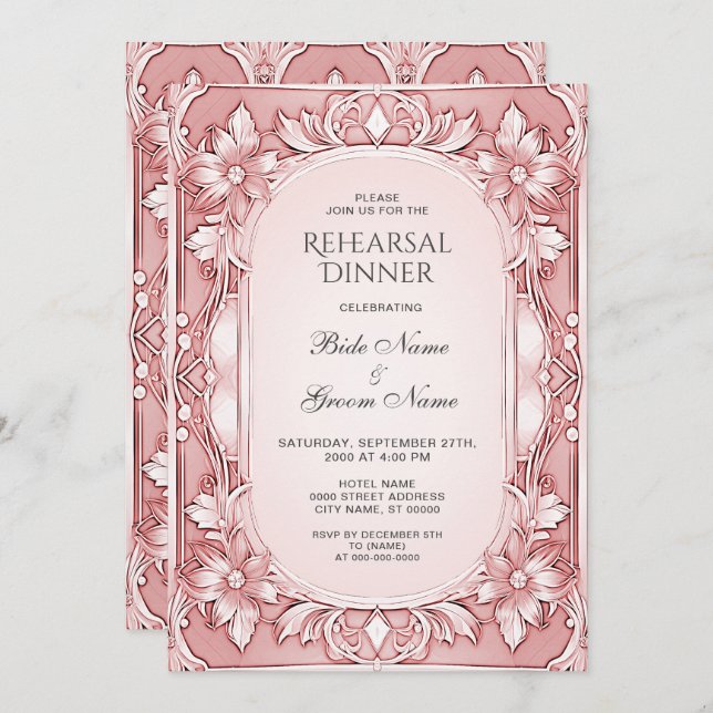Pink Floral Frame Rehearsal Dinner Invitation (Front/Back)
