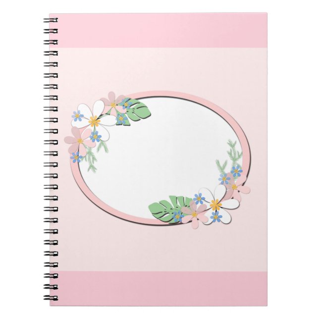 Pink floral frame round kids spring cute customiza notebook (Front)