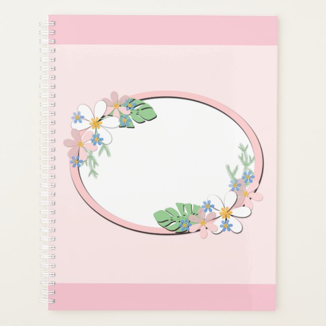 Pink floral frame round kids spring cute customiza planner (Front)