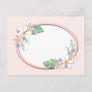Pink floral frame round kids spring cute customiza postcard