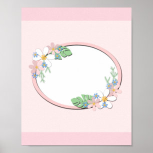 Pink floral frame round kids spring cute customiza poster