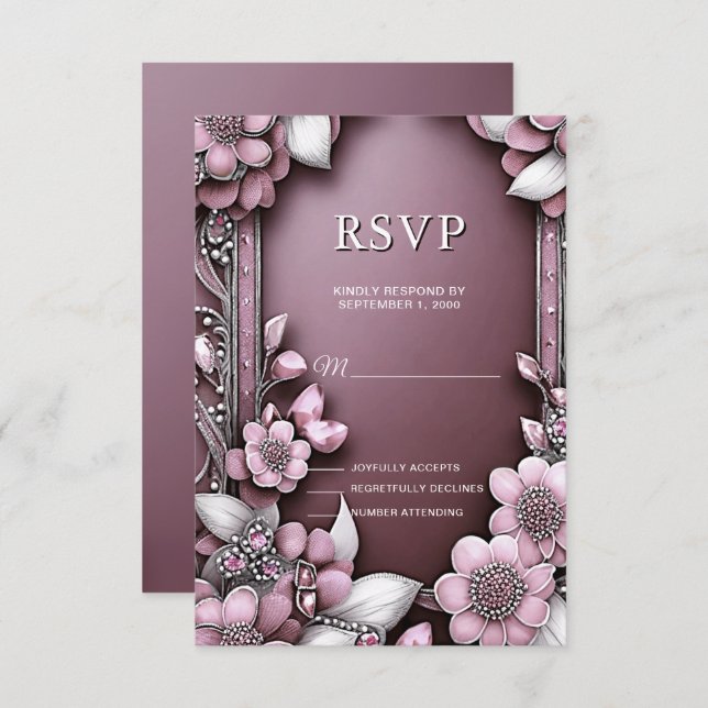 Pink Floral Frame RSVP Card (Front/Back)