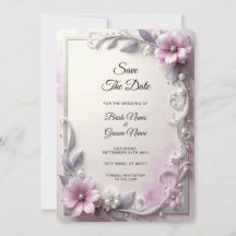Pink Floral Frame Save The Date