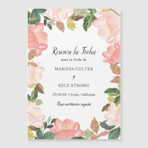 Pink Floral Frame Spanish Wedding Save the Date Magnetic Invitation