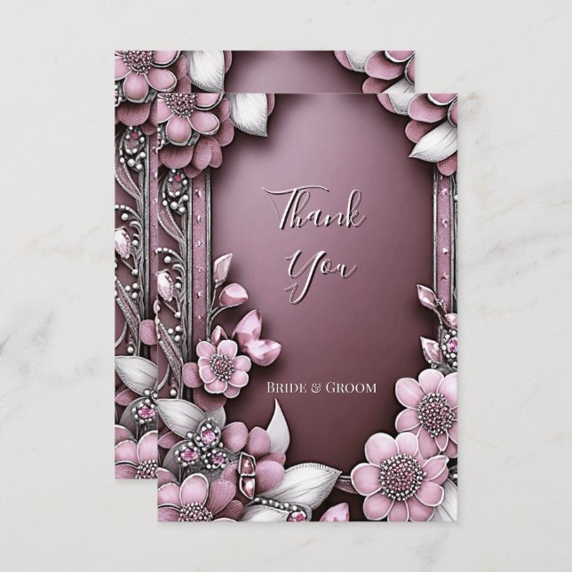 Pink Floral Frame Thank You Card (Front/Back)