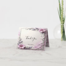 Pink Floral Frame Thank You Card