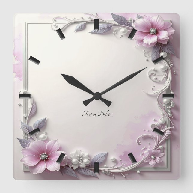 Pink Floral Frame Wall Clock (Front)