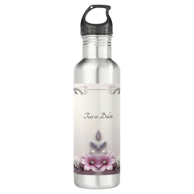 Pink Floral Frame Water Bottle (Front)