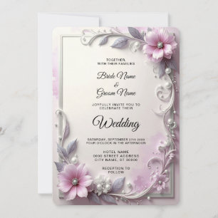 Pink Floral Frame Wedding Invitation