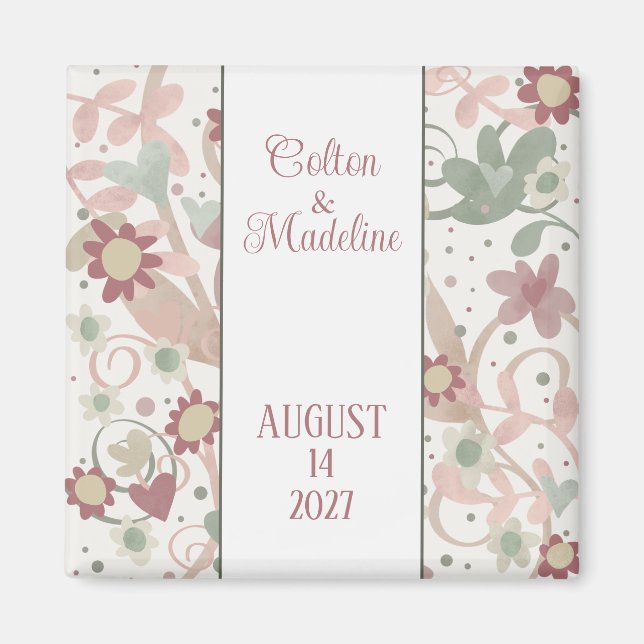 Pink Floral Fun Personalised Inspirivity Wedding  Magnet (Front)