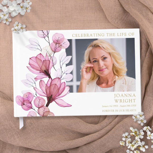 Pink Floral Funeral Celebration Of Life Photo Guest Book (Pink Floral Funeral Celebration Of Life Photo Guest Book)