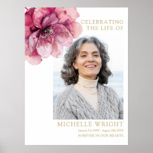 Pink Floral Funeral Celebration Of Life Photo Sign