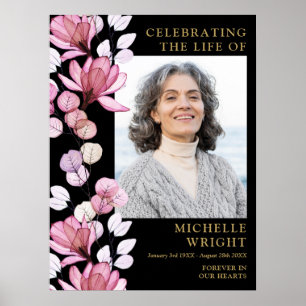 Pink Floral Funeral Celebration Of Life Photo Sign