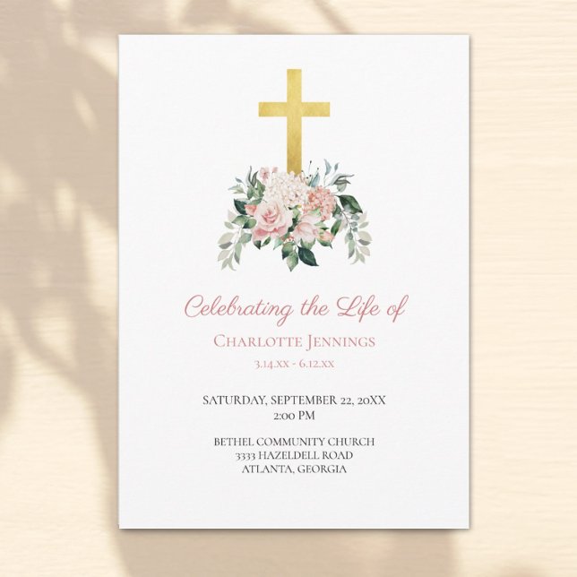 Pink Floral Funeral Memorial Order of Service Prog Program (Creator Uploaded)
