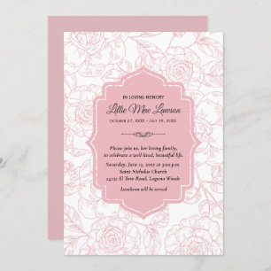 Pink Floral Funeral Memorial Remembrance Invites