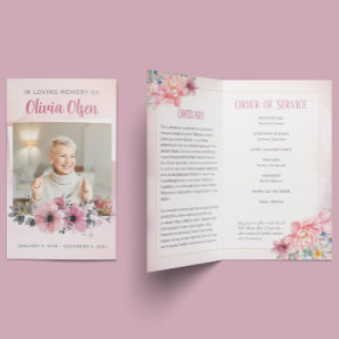 Pink Floral Funeral Pamphlet Order of Service Flyer