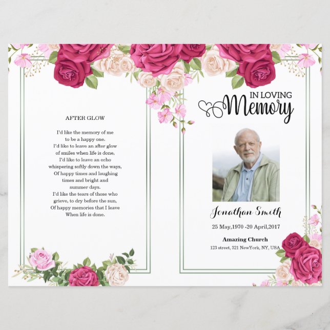 Pink Floral Funeral Program template (Front)