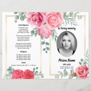 pink Floral Funeral Program Template