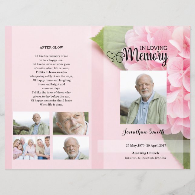 Pink Floral Funeral Program template (Front)