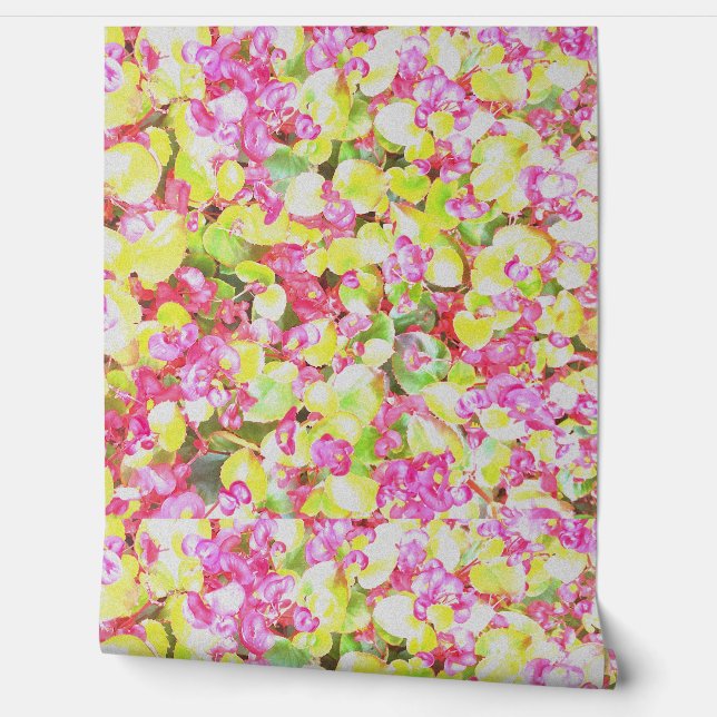 Pink Floral Garden Colourful Artsy Botanical Print Wallpaper (Unrolling)