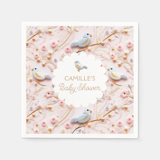 Pink Floral Garden Girl Baby Shower Napkin (Front)