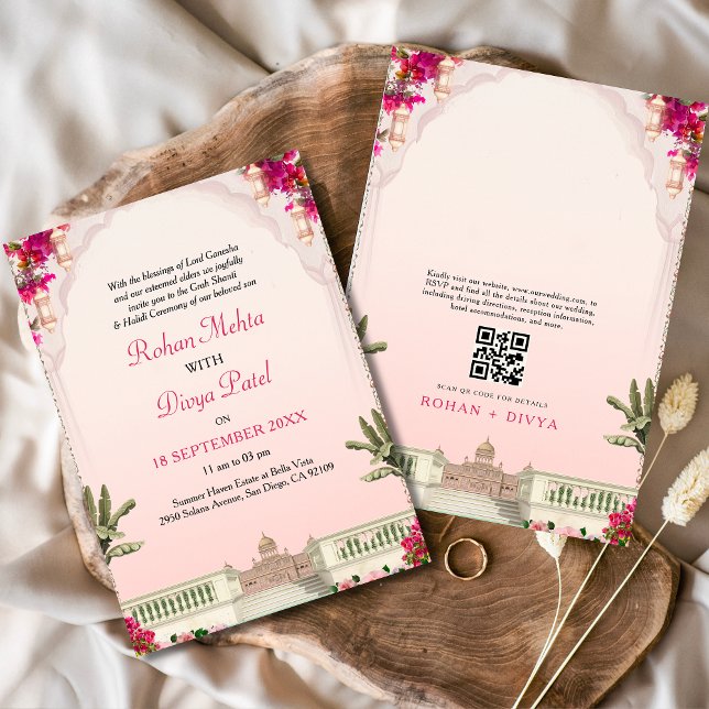 Pink Floral Garden Indian Colourful Wedding Invita Invitation (Creator Uploaded)