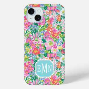 Pink Floral Garden Monogrammed iPhone 15 Mini Case