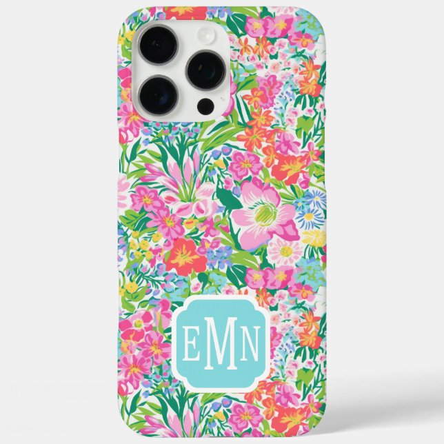Pink Floral Garden Monogrammed Case-Mate iPhone Case (Back)