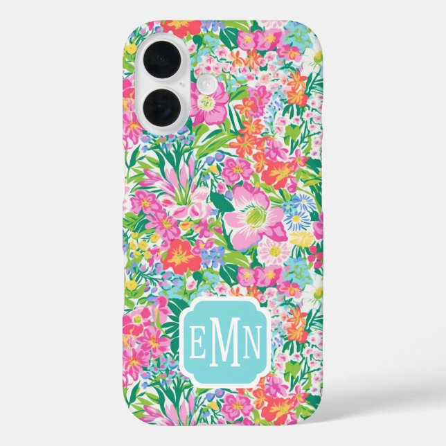 Pink Floral Garden Monogrammed Case-Mate iPhone Case (Back)