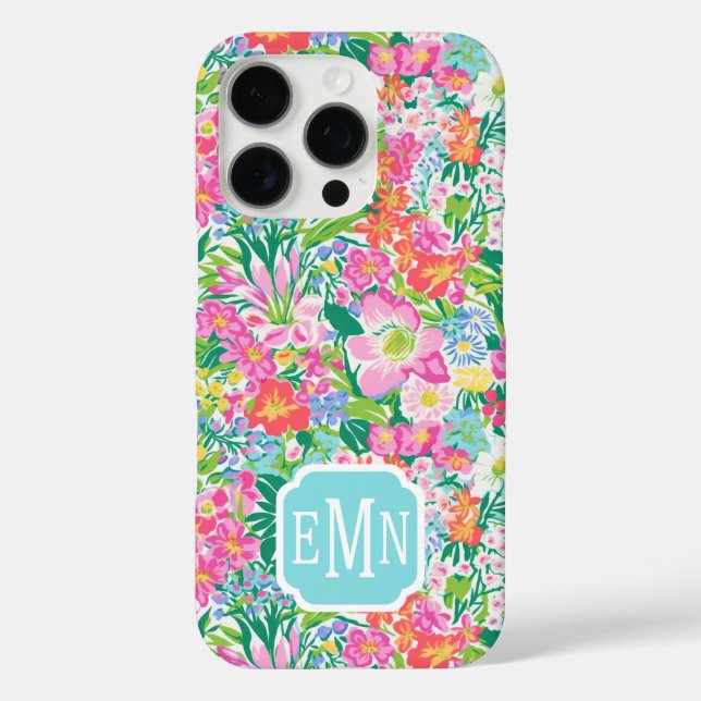 Pink Floral Garden Monogrammed Case-Mate iPhone Case (Back)