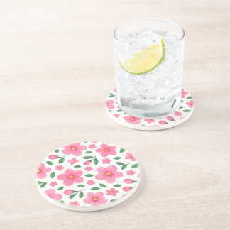 Pink Floral Garden Pattern, Botanical Flowers Coaster