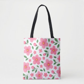 Pink Floral Garden Pattern, Botanical Flowers Tote Bag