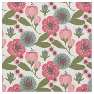 Pink Floral Garden Pattern Fabric