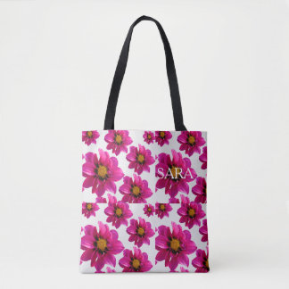Pink Floral Garden Personalised Name All-Over Prin Tote Bag