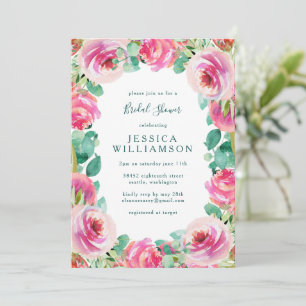 Pink Floral Garden Romantic Bridal Shower Party Invitation