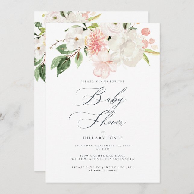 Pink Floral Garden Spring Baby Shower Invitation (Front/Back)